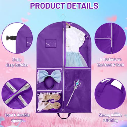 Dance Garment Bag with Zipper, 40 inch Garment Bags for Hanging Clothes, Kids Dance Recital Bags, Cheer Uniform Garment Bag for Wardrobe and Travel, Purple