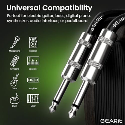 GEARit Professional Speaker Cable (15ft) 12AWG Pure Copper 1/4 inch to 1/4 inch TS Straight Male to Male for Amplifier, Speaker Cabinet, PA and DJ Audio - size: 15 Feet