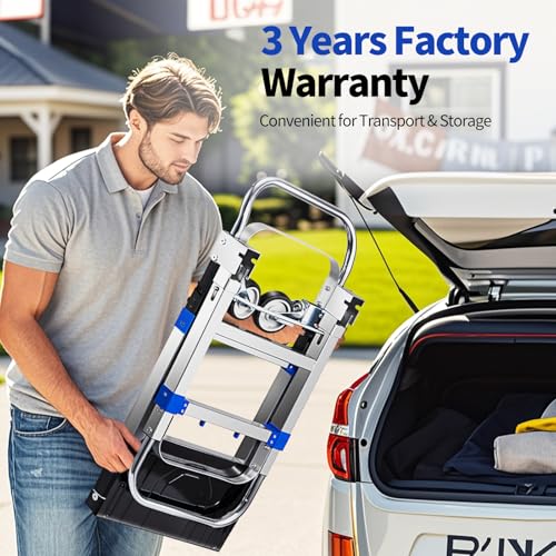 Leomru Pro 2 in 1 Aluminium Hand Truck Dolly 660lbs Capacity, Heavy Duty Convertible Hand Truck W/Pneumatic Wheels, Foldable Dolly Cart Collapsible Trolley for Moving with Retractable Handle