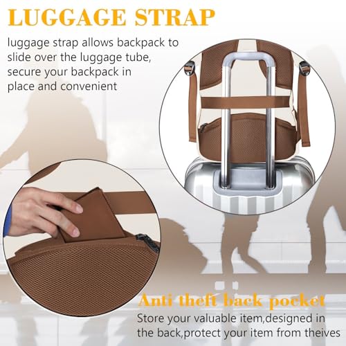 MATEIN 15.6 inch Travel Laptop Backpack, Cute Anti Theft Slim Sturdy Bag | Water Resistant, College Computer Bag, Daily Commute & Travel, Gift for Men & Women Nurse Teacher, Everyday Carry Lightweight - color: Beige Brown, size: 15.6 Inch