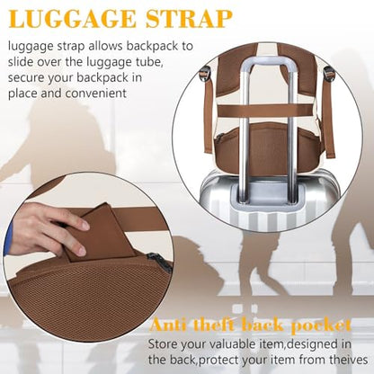 MATEIN 15.6 inch Travel Laptop Backpack, Cute Anti Theft Slim Sturdy Bag | Water Resistant, College Computer Bag, Daily Commute & Travel, Gift for Men & Women Nurse Teacher, Everyday Carry Lightweight - color: Beige Brown, size: 15.6 Inch