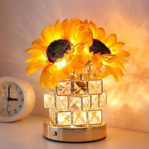Sunflowers Flower Lamp Cordless Touch Table Lamp Birthday Gifts for Women | 3-Colour Infinitely Dimming Small Night Light Festival Restaurant Bedroom Bar Coffee Shop Decor Gifts - color: Sunflowers Flower Lamp