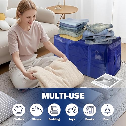 8 Pack Extra Heavy Duty Large Moving Bags with Strong Zipper & Carrying Handles, Sturdy Clothes Storage Bags Totes Bins, Packing Bag Move Boxes College Moving Supplies, Dark Blue - 24 gal - size: 24 gal-Dark Blue