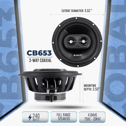 ORION Cobalt CB653 6.5" 3-Way Coaxial Car Speakers, 240W Pair | 3-Way Full Range Audio, Polypropylene Cone, Butyl Rubber Surround, Enhanced Bass - style: 6.5" 240 Watts