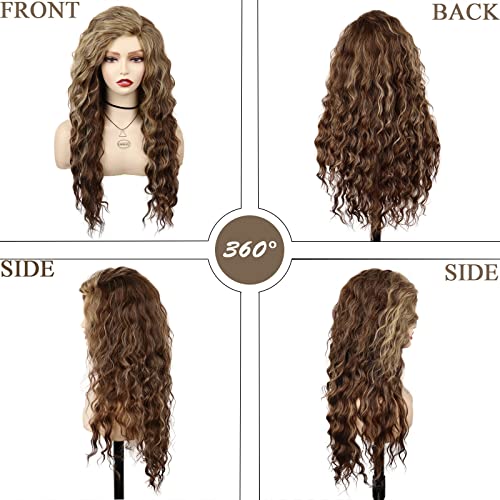 Trendy 80s Long Wavy Wigs for Women Brown Mixed Blonde Wig Ombre Color - color: Mix Brown