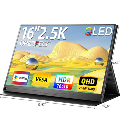 UPERFECT 16" 2.5K QLED Portable Monitor, 2560×1600 QHD Display | 2560×1600 QHD, VESA Support, Smart Case Included, Matte Eye Care Screen, Portable Gaming Display for Laptop & Console - size: 16"