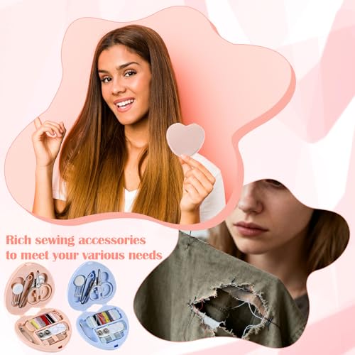 Grevosea 2 Pack Mini Travel Sewing Kit, Heart Shaped Portable Travel Sewing Kit, DIY Sew Supplies with Threads Scissors Needles Emergency Repair for Women Mom Traveler Adults Beginner
