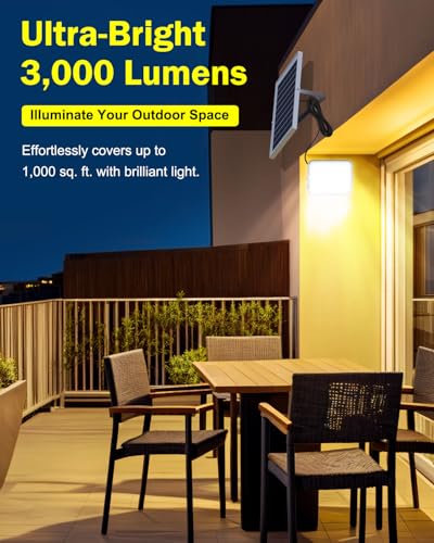Engrepo Solar Lights Outdoor 3000LM Auto On/Off Dusk to Dawn Light | IP65 Waterproof Outside Solar Powered Security Flood Light with Remote Control for Wall Porch Shed Barn