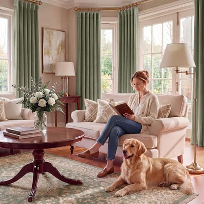 RYB HOME Sage Green Velvet Curtains 84 inches Long for Bedroom | Thermal Insulated, Room Darkening, UV Privacy Block, With Hook Belt, Back Tab, Living Dining Room, W52 x L84, 2 Panels - color: Sage Green, size: 52"W x 84"L (Pack of 2)