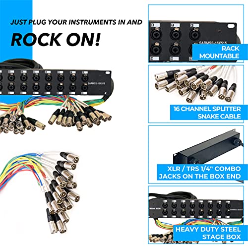 Seismic Audio SARMSS-16x515 Rack Mount 16 Channel XLR TRS Combo Splitter Snake Cable - 5' & 15' XLR trunks - size: 5 Foot x 15 Foot - 16 Channel