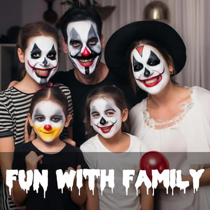 White Black Red Joker Clown Face Body Paint with Brushes for Halloween Makeup, Water Based Face Painting Kit Non Toxic for Kids & Adults, Facepaint Set for Skull Witch Goth Vampire SFX Cosplay Make Up - color: Black+White+Red+3Pcs Brushes