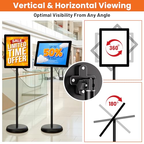 Sign Holder Stand 8.5x11 Inch - Pedestal Floor Standing Sign Holder with Adjustable 360° Rotating Display, Standing & Poster Sign Stand for Business, Mall, Schools, Restaurants – 1 Pack - size: Sign Holder Stand 8.5x11 – 1 Pack