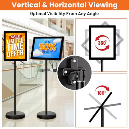 Sign Holder Stand 8.5x11 Inch - Pedestal Floor Standing Sign Holder with Adjustable 360° Rotating Display, Standing & Poster Sign Stand for Business, Mall, Schools, Restaurants – 1 Pack - size: Sign Holder Stand 8.5x11 – 1 Pack