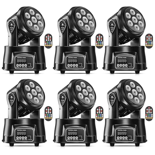 U`King Moving Head Light RGBW Stage Lighting DJ Lights 7 x 10W LED Beam Spotlight 9/14 CH Wash Light with DMX and Sound Activated for Church Wedding Bar Christmas and Halloween (6 Pack) - color: Black (6 Pack)