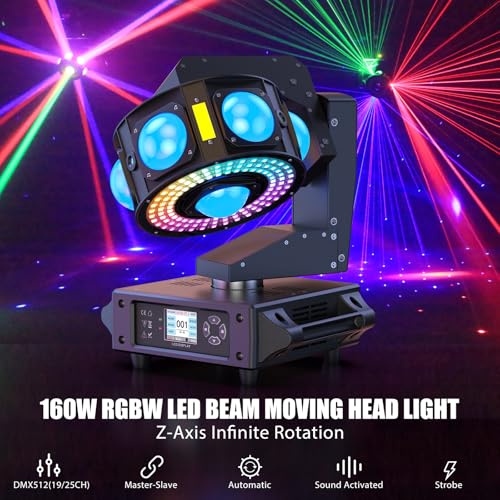6PCS Moving Head DJ Lights, Infinite 3-Axis Rotation, 7x2° Narrow-Beam LEDs + 108-LED Rotating Halo with 30 Effects, Sound/DMX Control (19/25CH) for Wedding Parties, Bars & Nightclubs - color: 6-pack
