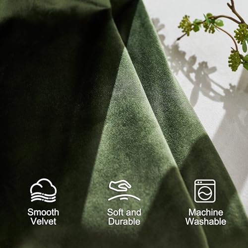 Lazzzy Green Velvet Curtains 84 Inch Long Blackout Pinch Pleated Thermal Insulated Room Darkening Modern Luxury Back Tab Window Drapes for Bedroom Living Room 2 Panels, 52 x 84 Inch, Moss Green - color: Moss, size: 52"W x 84"L (Pack of 2)