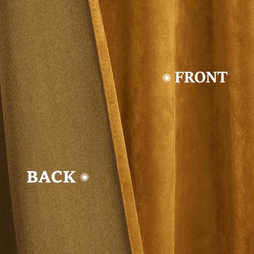 HOMEIDEAS Mustard Yellow Velvet Curtains, 52 x 84 Inches Long Thick and Luxury Room Darkening Thermal Insulated Pocket Back Tab Window Drapes for Living Room, Halloween - color: Mustard Yellow, size: 52"W x 84"L (Pack of 2)