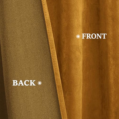 HOMEIDEAS Mustard Yellow Velvet Curtains, 52 x 84 Inches Long Thick and Luxury Room Darkening Thermal Insulated Pocket Back Tab Window Drapes for Living Room, Halloween - color: Mustard Yellow, size: 52"W x 84"L (Pack of 2)