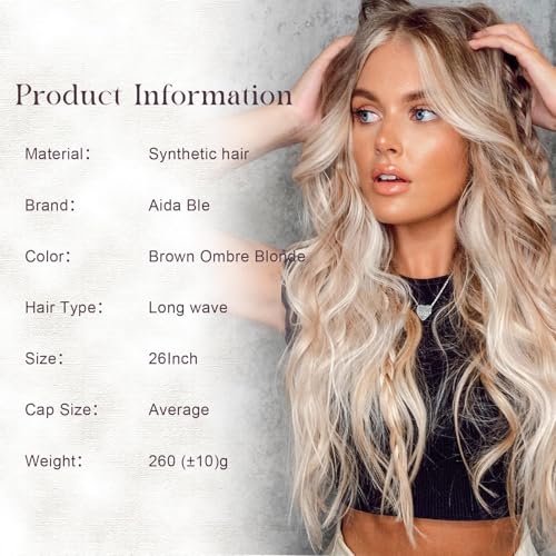 Aida ble Long Wavy Dark Blonde Ombre Wig for Women 26inch Middle Part Wig | Natural Looking Synthetic Wig,Suitable for Daily Wear,Party,Halloween and Cosplay,Beginner-friendly,Lightweight and soft - color: Brown Ombre Blonde