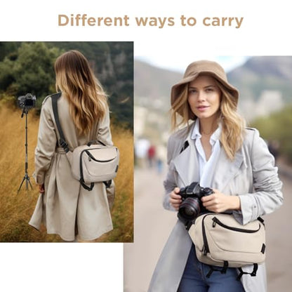 TAAOKA Camera Sling Bag,Waterproof Camera Case with Tripod Holder,Lightweight DSLR/SLR/Mirrorless Camera Bags Crossbody for photographers-Beige - color: Beige