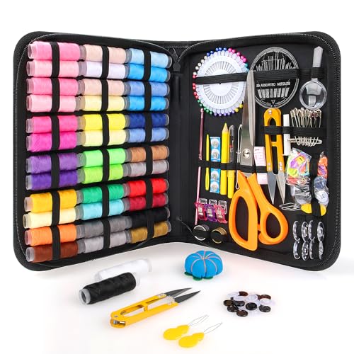 Goeveo Sewing Kit for Adults, 198pcs Newly Upgraded Needle and Thread Kit Gifts for Mom Grandma Friend, Sewing Accessories with Case Portable for Home, Work, Travel, Emergency (198pcs Sewing Supplies)