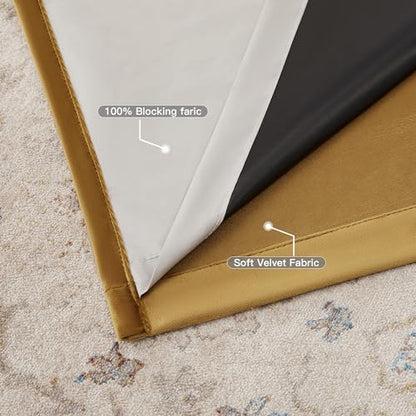 BULBUL Black Gold 100% Full Blackout Velvet Curtains,63 inches Long Modern Liner Curtains Thermal Drapes Panels for Living Room Bedroom Grommet Set of 2 - color: Black & Gold, size: 52"W x 63"L (Pack of 2)