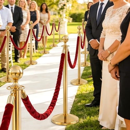 4 Pcs Modular Crowd Control Stanchion, Set with 5 Pcs 5 ft Red Velvet Ropes, Stainless Steel Crowd Control Barriers, Heavy-Duty Fillable Base, Splicing Style Stanchion Rope Divider (4 / Golden） - color: Golden