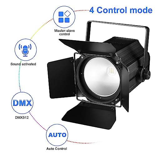 COB Stage Lights with Barn Doors, COB Par Light 200W LED RGBWAUV DMX512 Master-Slave Sound DJ Lighting Spotlight Fresnel for Church Concert Wedding