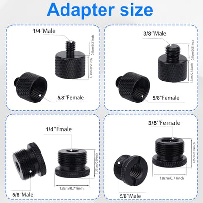 16pcs Mic Stand Adapter Parts Set, 5/8 to 3/8 & 5/8 to 1/4 Aluminum Microphone Holder Thread Screw Adapters Accessories Replacement for Mic Audio Stand Boom Arm Camera & Tripod