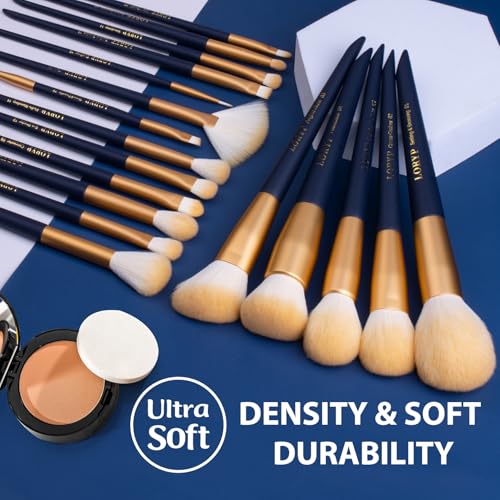 LORYP Makeup Brushes Set Labeled 18 Piece Face and Eye Brush Set Ultra soft hair Foundation, Concealer, Blush, Contour, Blending, Eyeshadow Blue Brush kit - color: Blue