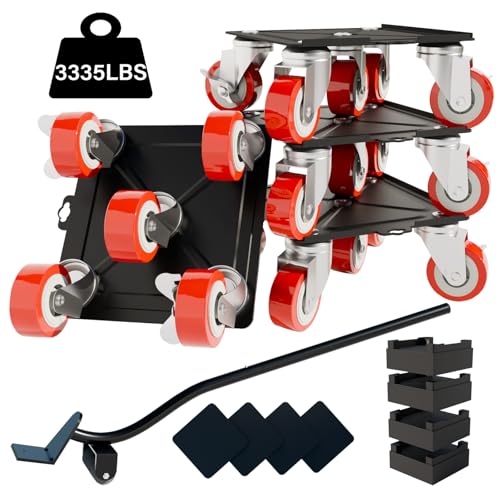 Furniture-Dolly-Furniture-Movers-with-5-Wheels, Furniture Sliders Large Size Carbon Steel Panel Lifter Tool for Moving Heavy Furniture, Furniture Dollies with 2 Brakes, Max Capacity 3335 Ibs - size: Large-Red