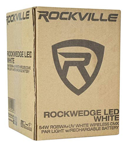 Rockville RockWedge LED 54W RGBWA+UV Rechargeable Wireless DMX Par Light | Built-In 7500mAh Rechargeable Battery, Up to 36 Hours Single Color Runtime, 4 Hour Recharge, 6 or 10 Channel DMX, White - color: White