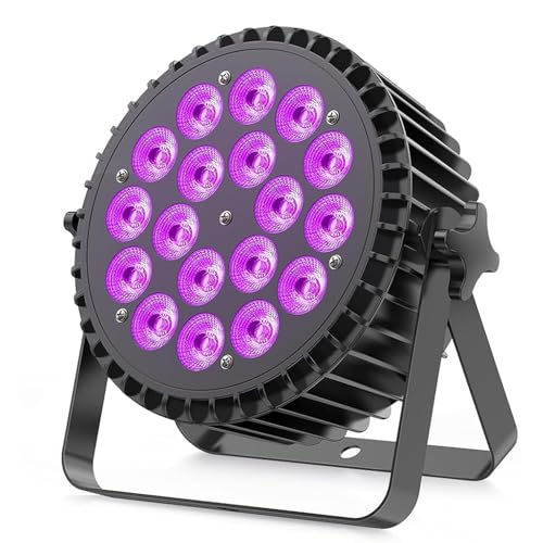 18LED Stage Lights RGBWA+UV 6in1 Par Can Lighting with DMX Control Sound Activated Uplights for Events Church DJ Show Wedding Stage Performances Party (1 Pack)