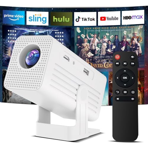 [Built-in Apps & 4K Support ] Mini Projector with Wifi and Bluetooth,Portable Projector Native 1080P Support Auto Keystone Movie Projector Compatible with HDMI/USB/iOS/Android,135° for Home,Outdoor - color: White