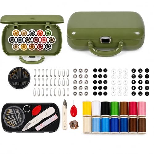 WANSHUNLMI Portable Sewing Kit Basic, 150 Pcs Sewing Supplies & Accessories Organizer for Adults,Beginner,Home,Travel,Emergency Including Scissors,Measure Tape,Needle Threader and More (Used Green) - color: Used Green