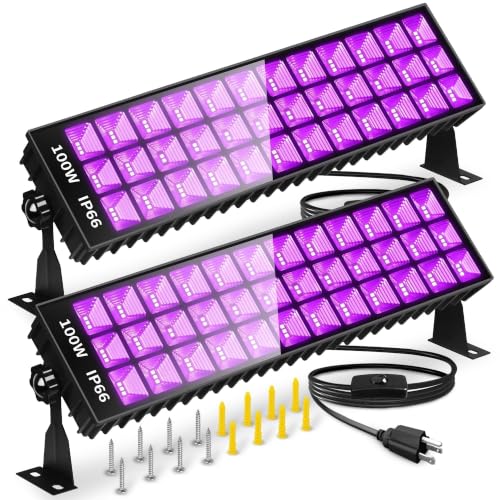 2 Pack 100W LED Black Light Bar for Glow Party, IP66 Waterproof | 8ft Cord & Plug & Switch, Blacklight for Halloween Party Decorations, Birthday, Body Paint, Classroom, Game Room, Stage - style: 100W-2Pack