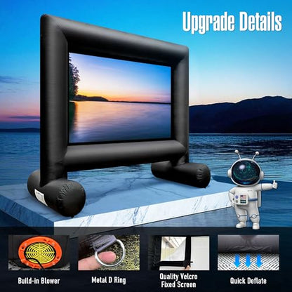 12Ft Outdoor Inflatable Movie Projector Screen with Built-in Fan Supports Front and Rear Projection, Blow Up Movie Screen for Party, Easy to Set Up - size: 12Ft