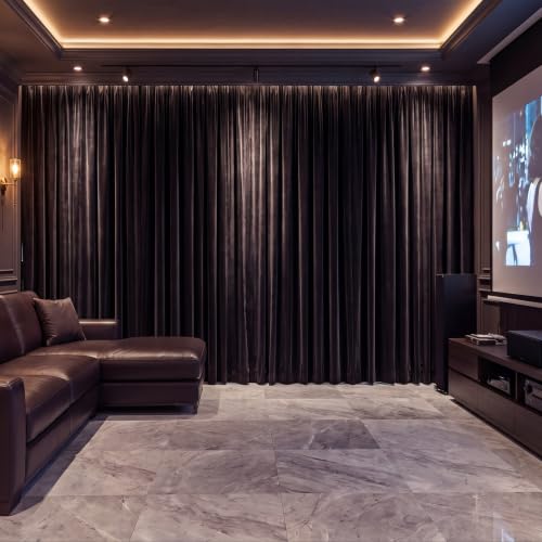 Batiyeer 100" w x 96" L Extra Wide Home Theater Curtains, Velvet Blackout Curtain Panel, 380 GSM Heavyweight Black Velvet Drapes, 95% Room Darkening Curtains for Home Theater, Stage, Villa, 1 Panel