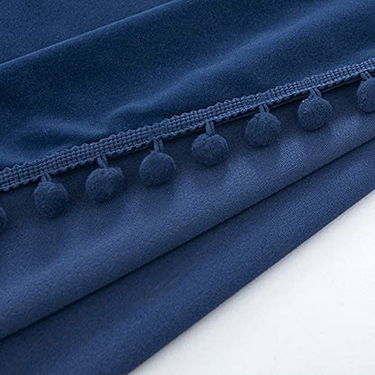 Treatmentex Pom-Pom Blue Velvet Curtains for Living Room 63" Luxury Room Darkening Cotton Feel Soft Classic Navy Royal Blue Window Curtain Panels 2PC - color: Pom Pom- Navy(royal Blue), size: 42"W x 63"L (Pack of 2)