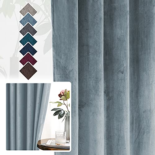 H.VERSAILTEX Room Darkening Velvet Curtains for Bedroom, 63" L, Stone Blue - color: Stone Blue, size: 52"W x 63"L (Pack of 2)