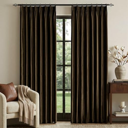 Brown Velvet Pinch Pleated Curtains: Living Room 96 Inches Long 2 Panels Set Luxury Darkening Thermal Insulated Drape with Hooks- Elegant Soundproof Noise Reducing Back Tab Window Curtain for Bedroom - color: Pinch Pleated | Brown, size: 40"W x 96"L (Pack