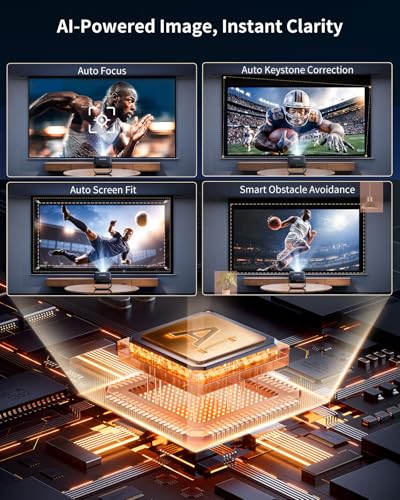 [Official Apps & Live TV & 330° Stand]Smart Mini Projector with WiFi and Bluetooth Ultra-thin, 4K Support Outdoor Movie Projector, Auto Focus, HDR10, Portable 1080P Projector for Bedroom/Home/Celling
