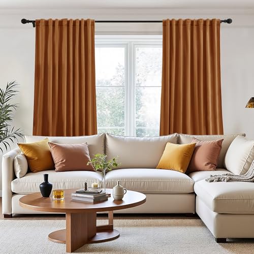 P Pothuiny Gold Brown Blackout Velvet Curtains 84 Inches Long 2 Panels - color: Gold Brown, size: 52"W x 84"L (Pack of 2)