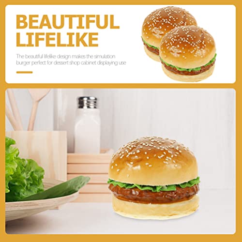 Sewroro 2 Pcs Fake Burgers Pu Artificial Burger Props 3.74 X 3.74 X 2.95 in Simulation Food for Photography Props Shop Burger Decors Display Food Decor Party and Kids Toy