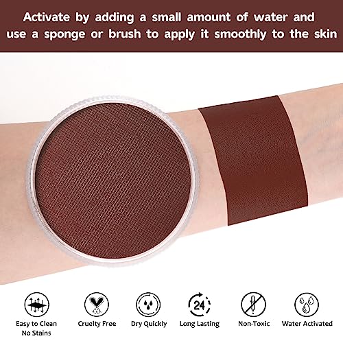 Brown Face Body Paint(30gm), Water Activated Face Painting Kit Safe for Kids & Adults, Non-Toxic SFX Makeup Facepaints Kit for Halloween Camo Soldier Wolfman Costume Cosplay Party - color: Brown