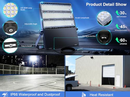 Outdoor LED Stadium Flood Lights 2400W Equivalent Super Bright | 52200LM Wall Mount 360W Parking lot Commercial Lighting for Basketball Court, Arena, Barn 5500K 85-277V Waterproof Yard Lamp - size: Large/360-1