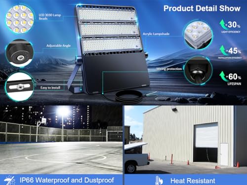 Outdoor LED Stadium Flood Lights 2400W Equivalent Super Bright | 52200LM Wall Mount 360W Parking lot Commercial Lighting for Basketball Court, Arena, Barn 5500K 85-277V Waterproof Yard Lamp - size: Large/360-1