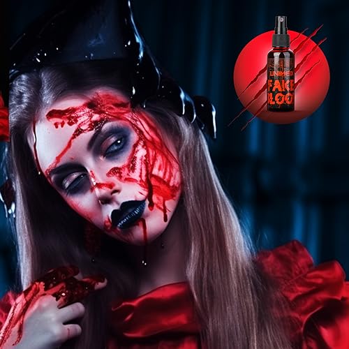 UNIMEIX 1 OZ Fake Blood Spray and 1 OZ Gel Fake Blood Makeup Kit Washable Sfx Makeup for Clothes Mouth Eyes，Stage Blood for Halloween Zombie Vampire Cosplay Party
