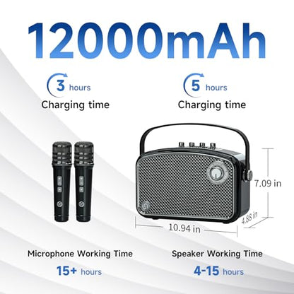 120W Peak Powerful Voice Amplifier with 2 UHF Microphones, Bluetooth Speakers with Bass/Trable/Echo Adjustment, Small PA Speaker System, Karaoke Machine for Adults, Teachers, Public Speaking, Events - color: Black