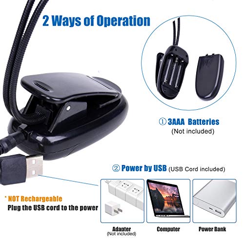 Music Stand Light, 1/2/4/10 Pack Clip on LED Book Lights, USB and AAA Battery Operated, Reading Lamp in Bed, 4 Brightness Levels, Ideal for Musician, Piano Player, Sheet Music, Travel (Dual Arm) - size: 1 Pack
